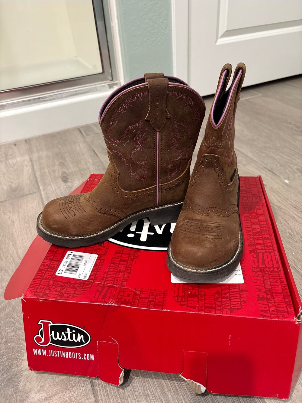 Women's Justin Aged Bark Water Buffalo Work Boots - Brown